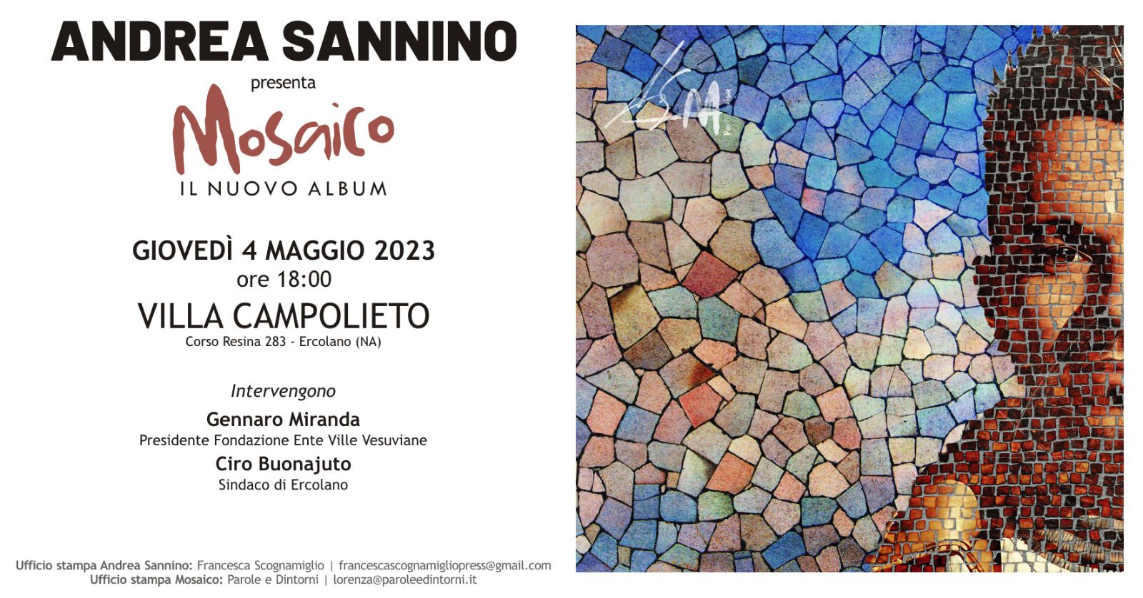 Andrea Sannino presenta il nuovo album “Mosaico” a Villa Campolieto
