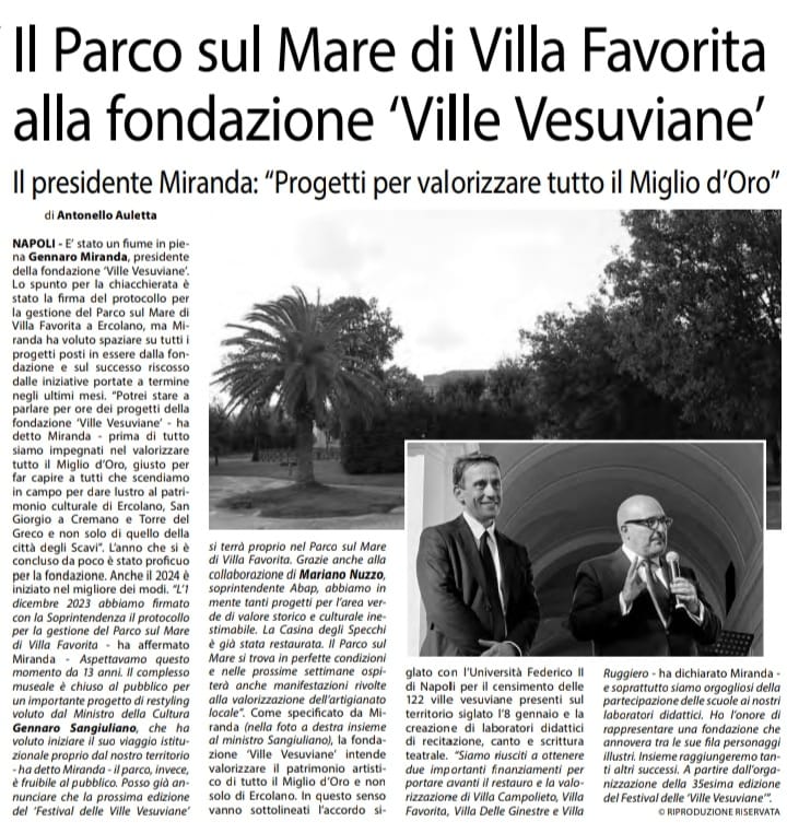 Il Parco sul Mare di Villa Favorita alla fondazione “Ville Vesuviane”