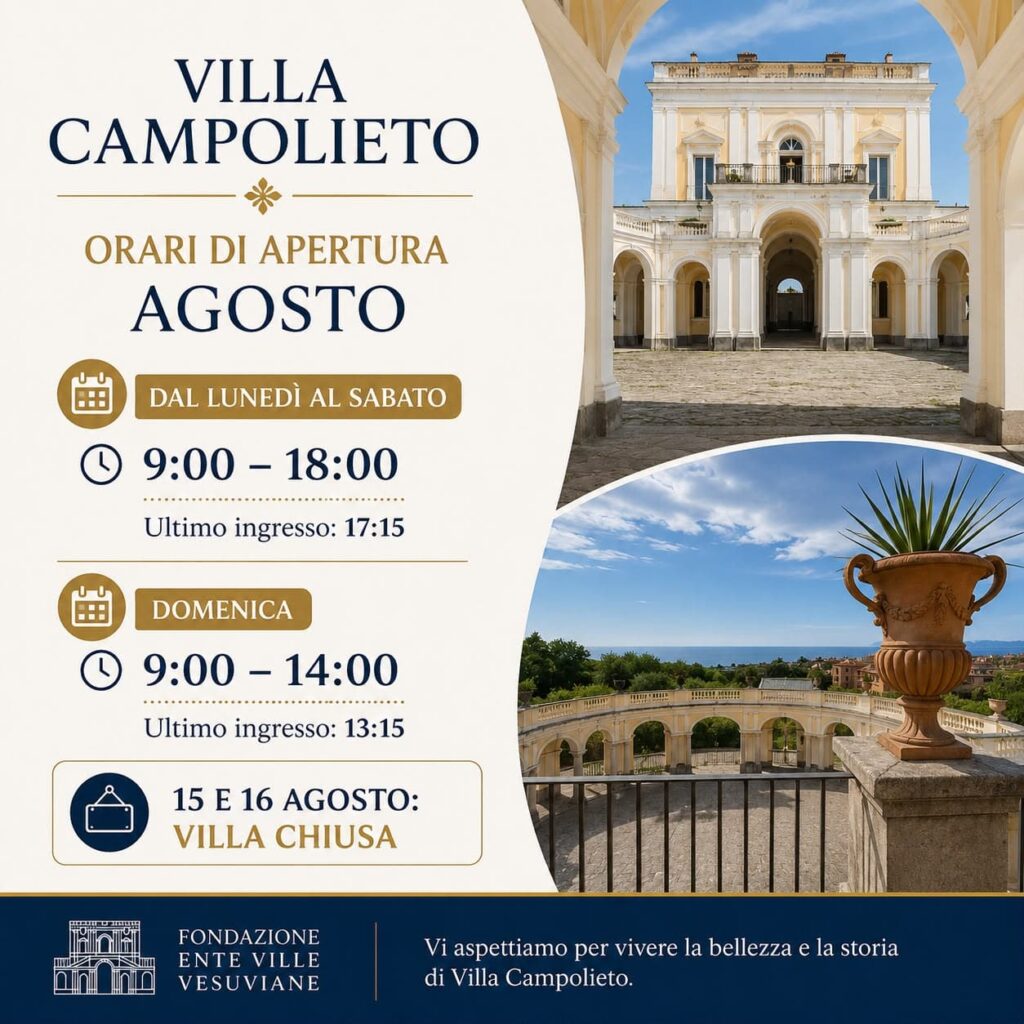 Orari agosto 2026 - Villa Campolieto